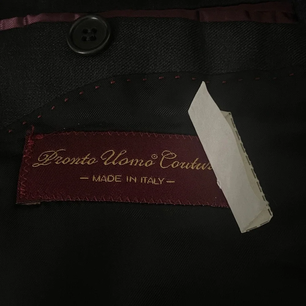 Pronto Uomo Couture Mens Blazer Black Lessona Wool Made in Italy 2 Button 38R‎